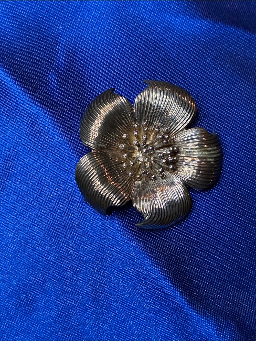 Tiffany & Co. Silver Floral Ribbed Petal Brooch